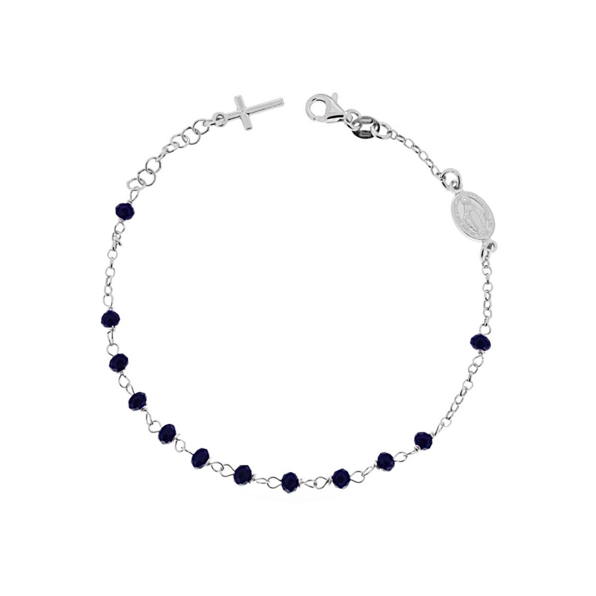 Bracciale Rosario cm 18+2 con Grani in Crystal colore Blu Montana mm 3.5 in ARGENTO 925 Galvanica Oro