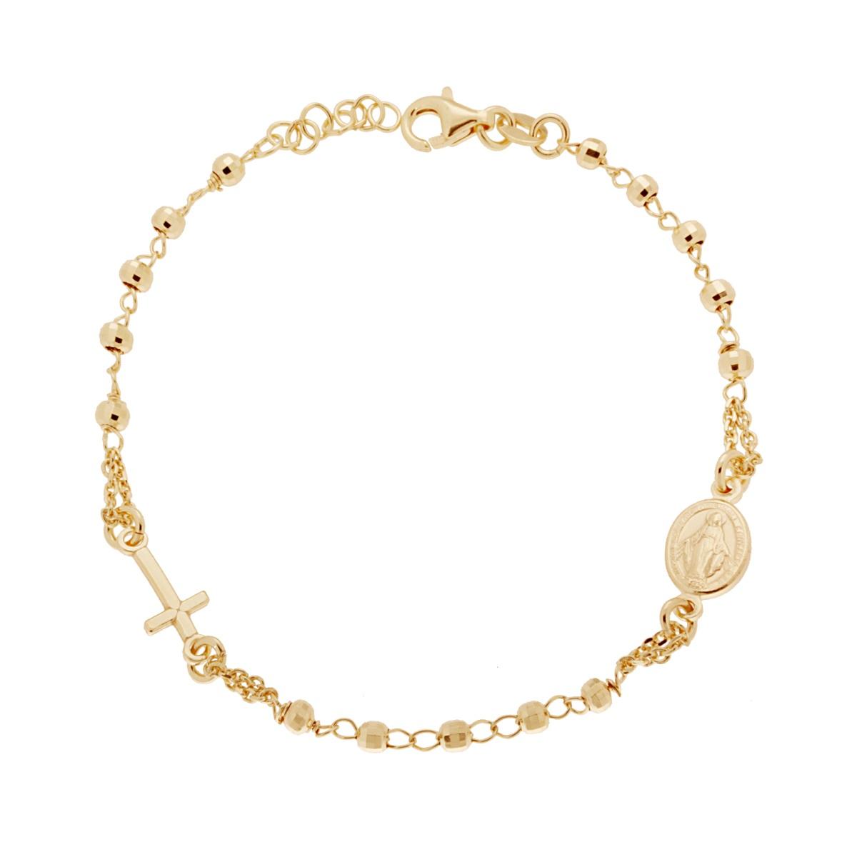 Bracciale Rosario cm 18+2 con Grani Diamantati mm 3 con Croce e Medaglia Madonna in ARGENTO 925 Galvanica Oro