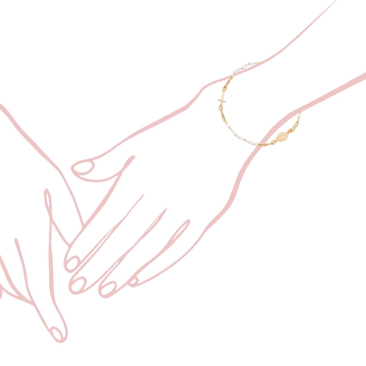 Bracciale Rosario cm 18 + 2 con Grani Perla mm 3 con Croce e Medaglia Madonna in ARGENTO 925 Galvanica Oro