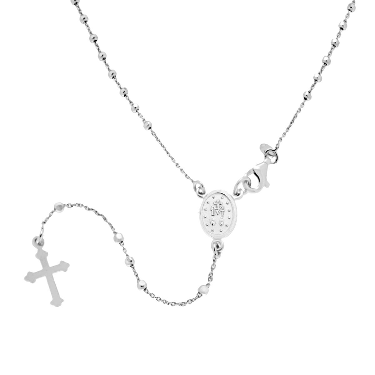 Collana Rosario cm 45 con Palline Diamantate mm 2 in ARGENTO 925 Galvanica Rodio