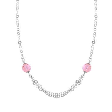 Collana Catena Rolo Diamantata con Sfere Crystal Rosa in ARGENTO 925 Galvanica Rodio