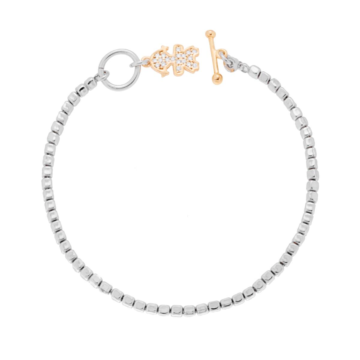 Bracciale Catena Cubetti e Bimba con Zirconi Bianchi pendente in ARGENTO 925 Galvanica Rodio e Oro