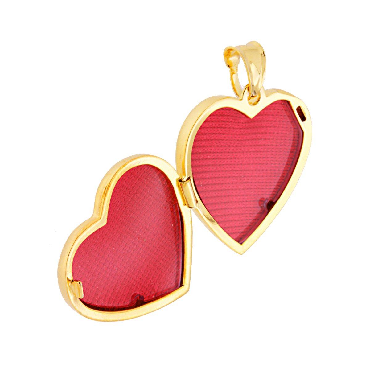 Ciondolo Portafoto o Porta Ricordi a forma di Cuore con Decoro Floreale mm 25 in ARGENTO 925 Galvanica Oro