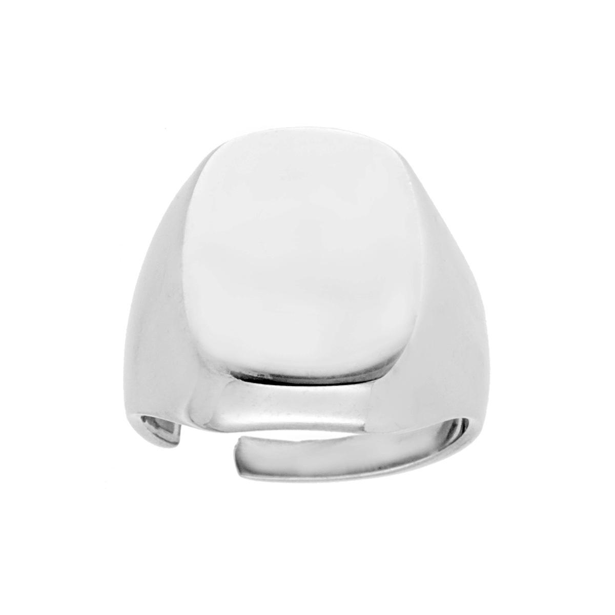 Anello Chevalier con Scudo Rettangolare Plain per incisione in ARGENTO 925 Galvanica Rodio