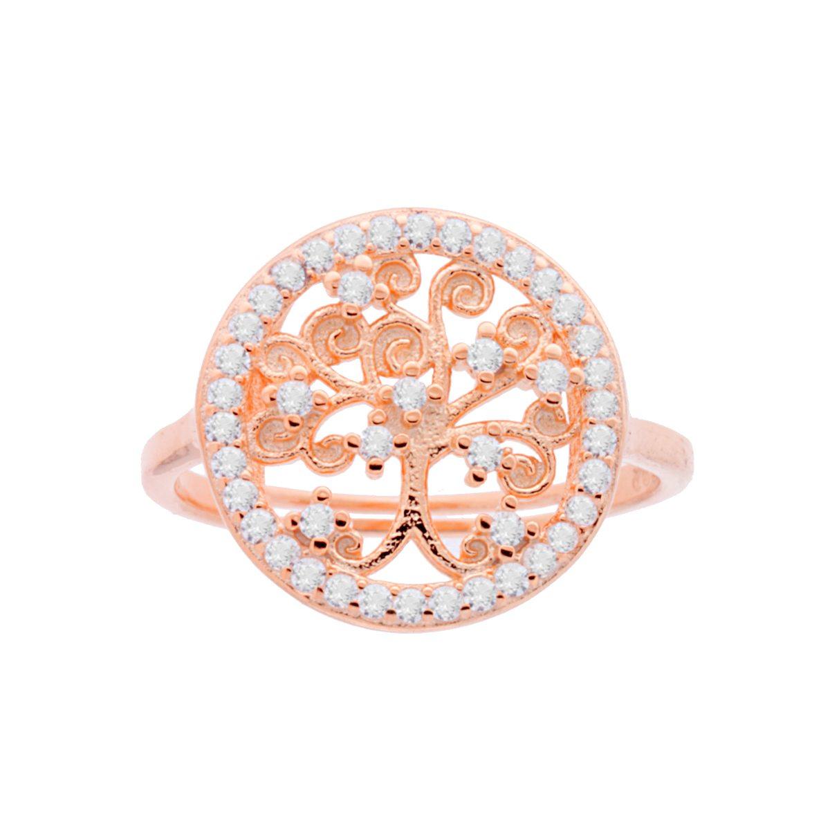 Anello con Albero della Vita con Cubic Zirconia Bianchi in ARGENTO 925 Galvanica Rosa