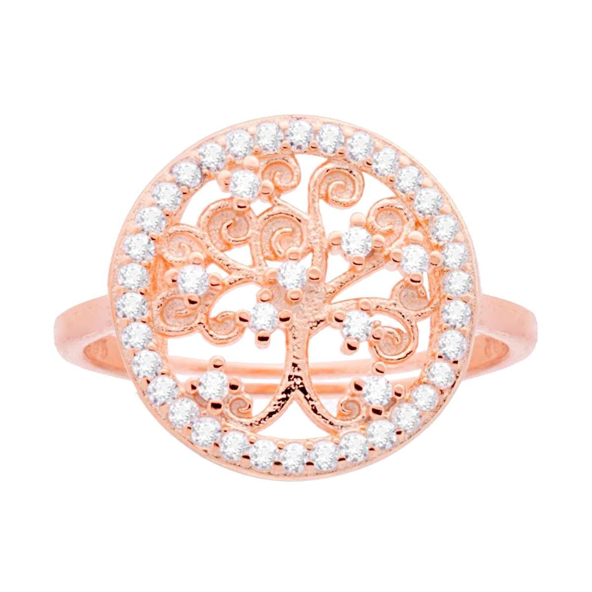 Anello con Albero della Vita con Cubic Zirconia Bianchi in ARGENTO 925 Galvanica Rosa