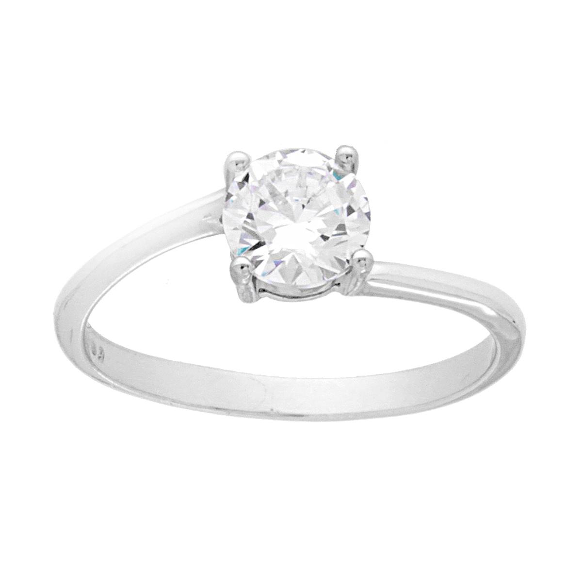 Anello Solitario con Cubic Zirconia Bianco mm 6 in ARGENTO 925 Galvanica Rodio