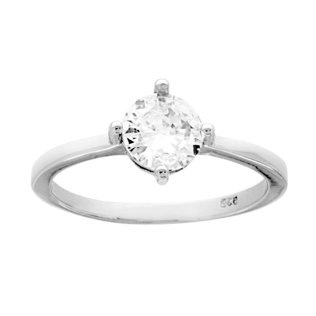 Anello Solitario con Cubic Zirconia Bianco mm 6 in ARGENTO 925 Galvanica Rodio