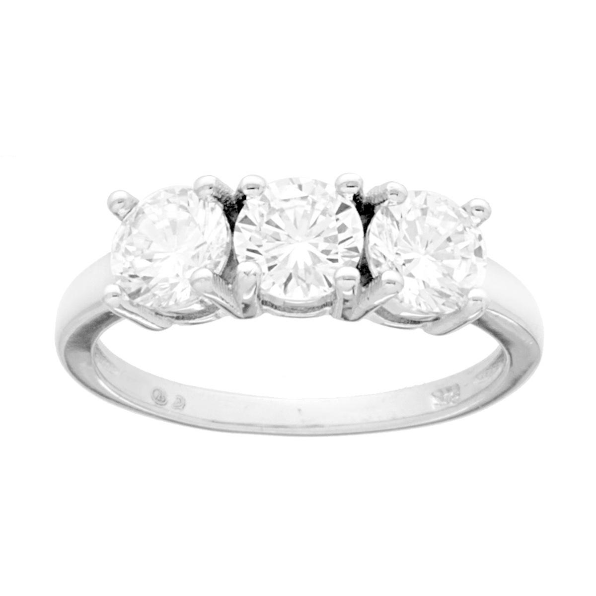 Anello Trilogy con Cubic Zirconia Bianchi mm 5 in ARGENTO 925 Galvanica Rodio