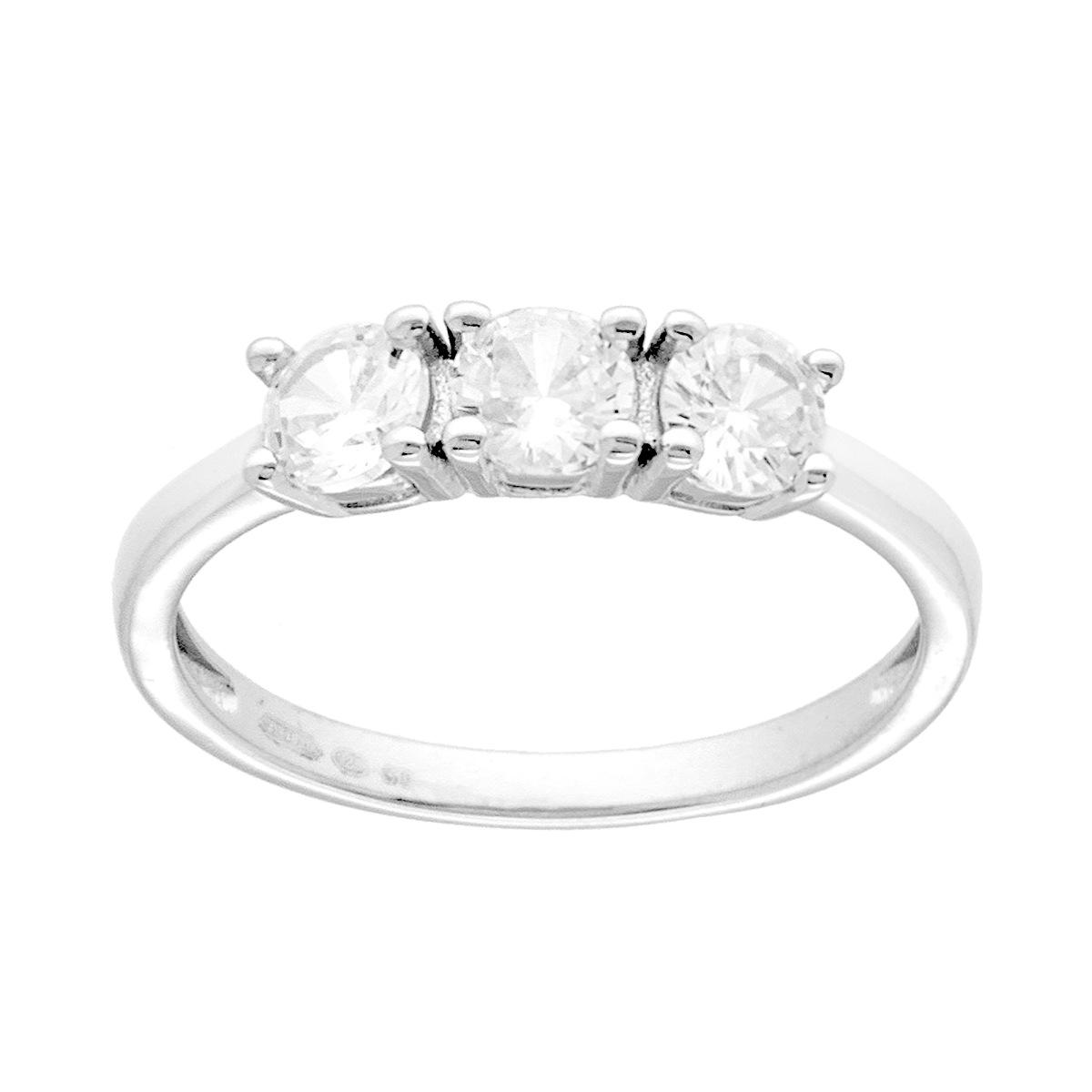 Anello Trilogy con Cubic Zirconia Bianco mm 4 in ARGENTO 925 Galvanica Rodio