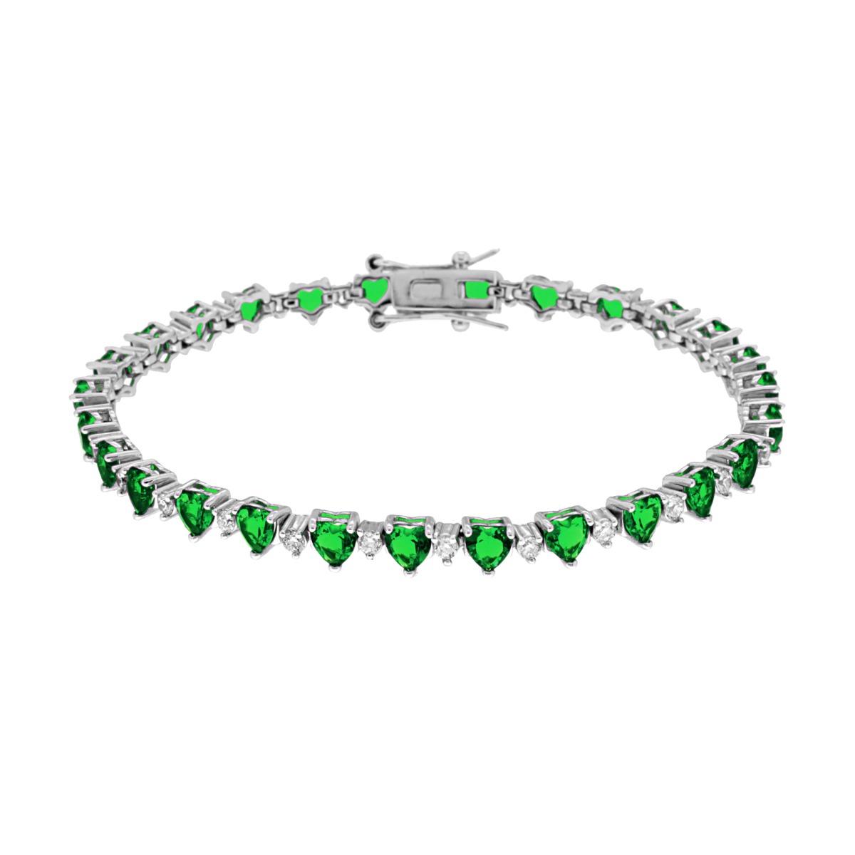 Bracciale Tennis Griffe cm 18 Cuori Verde Smeraldo alternati a Zirconi Bianchi in ARGENTO 925 Galvanica Rodio