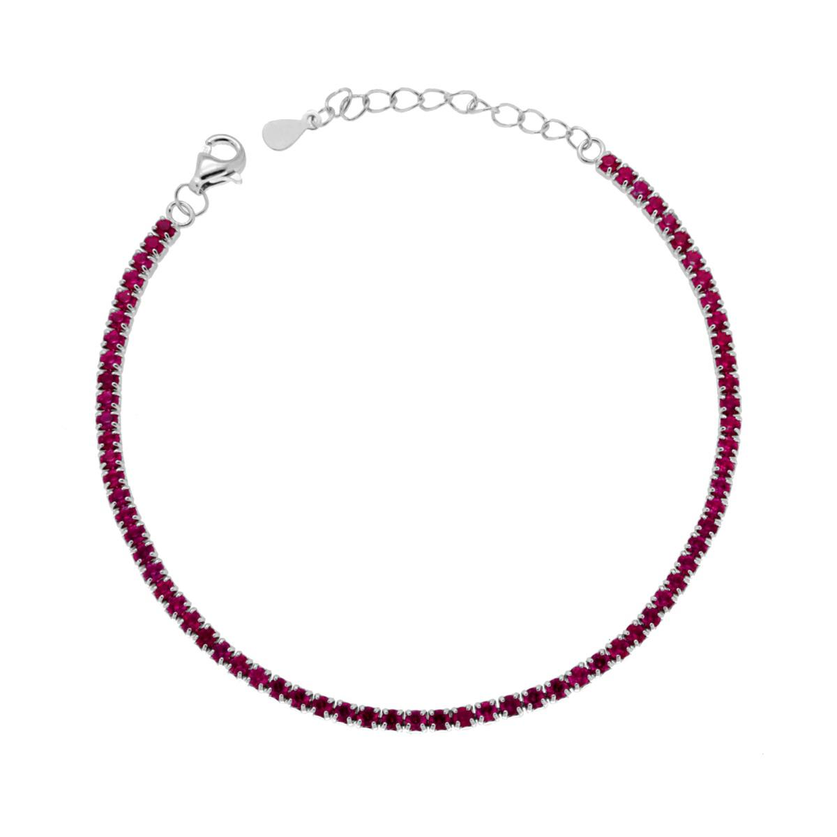 Bracciale Tennis Griffe cm 17+3 con Zirconi mm 2 Rosso Rubino in ARGENTO 925 Galvanica Rodio