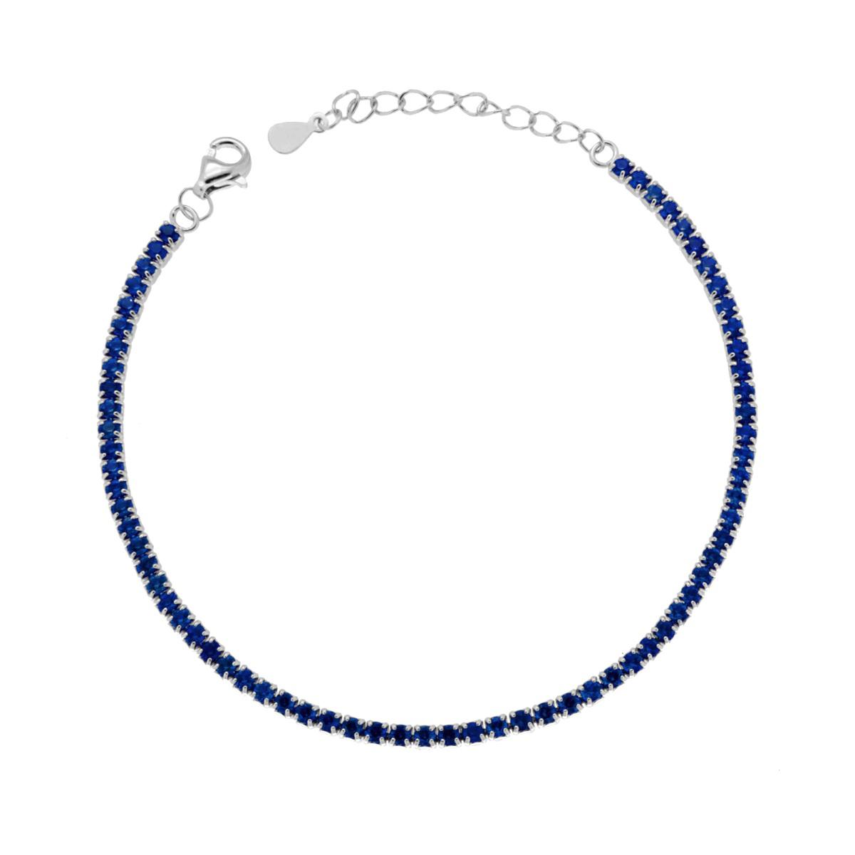 Bracciale Tennis Griffe cm 17+3 con Zirconi mm 2 Blu Zaffiro in ARGENTO 925 Galvanica Rodio