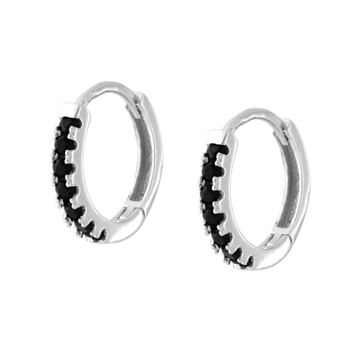 Orecchini Cerchio a Scattino mm 13 con Zirconi Neri in ARGENTO 925 Galvanica Oro