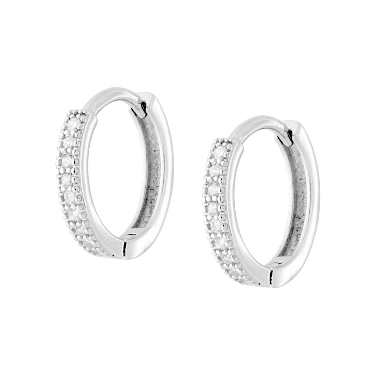 Orecchini Cerchio a Scattino mm 14 con Zirconi Bianchi in ARGENTO 925 Galvanica Rodio