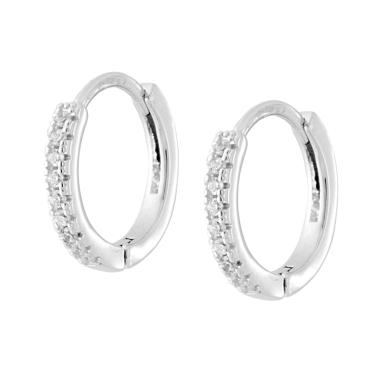 Orecchini Cerchio a Scattino mm 15 con Zirconi Bianchi in ARGENTO 925 Galvanica Rodio