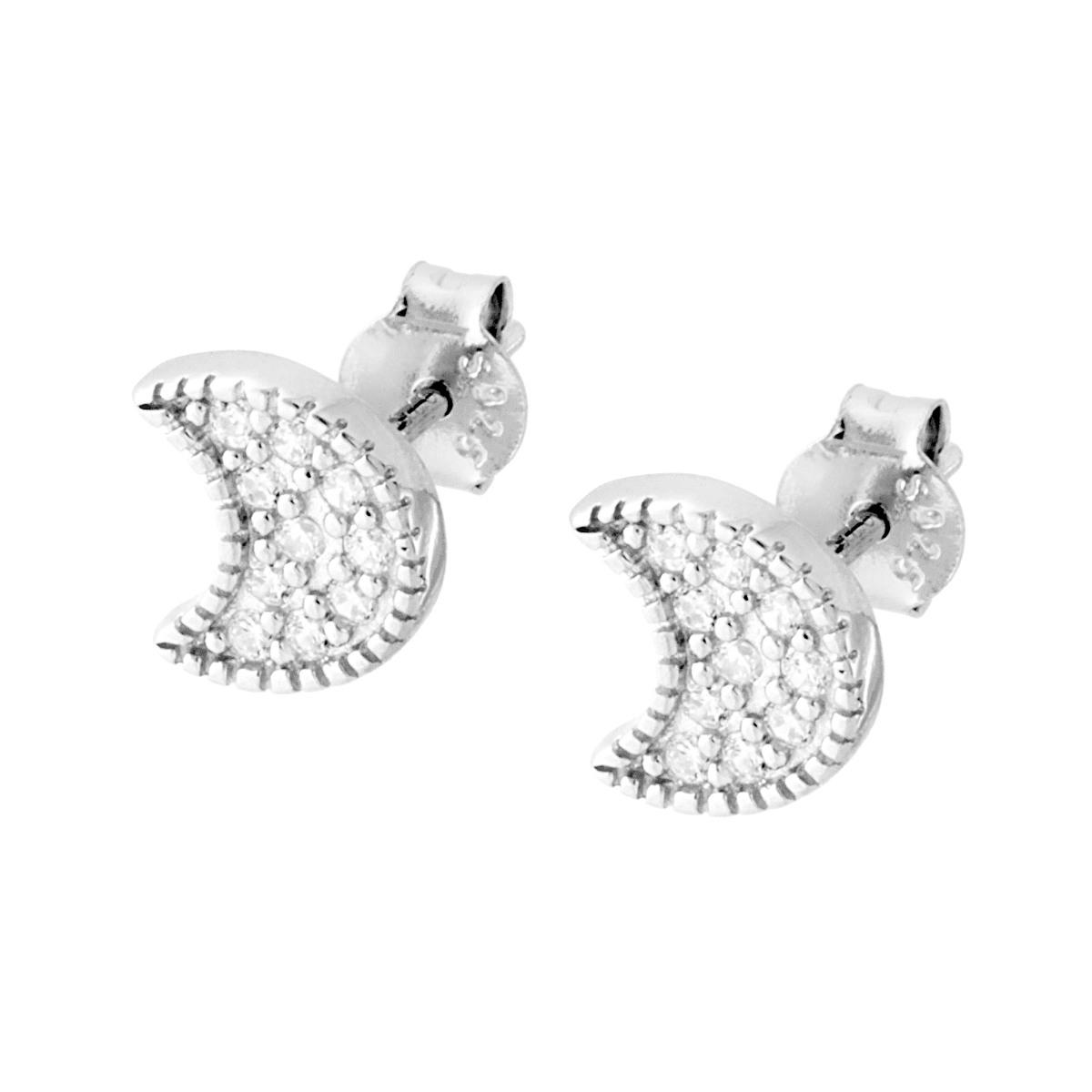 Orecchini Luna con Zirconi Bianchi in ARGENTO 925 Galvanica Rodio