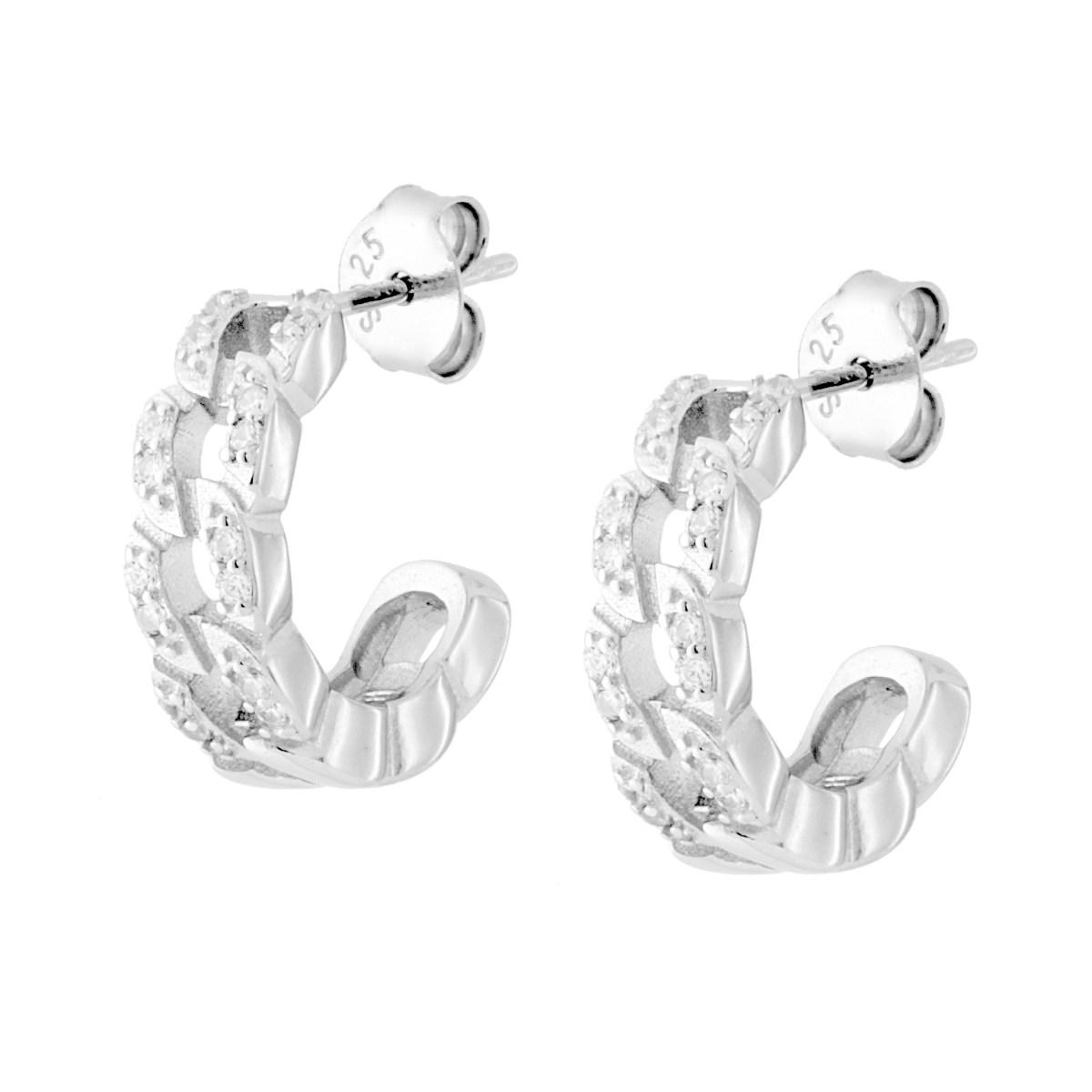 Orecchini Cerchio Grumetta mm 15 con Zirconi Bianchi in ARGENTO 925 Galvanica Rodio