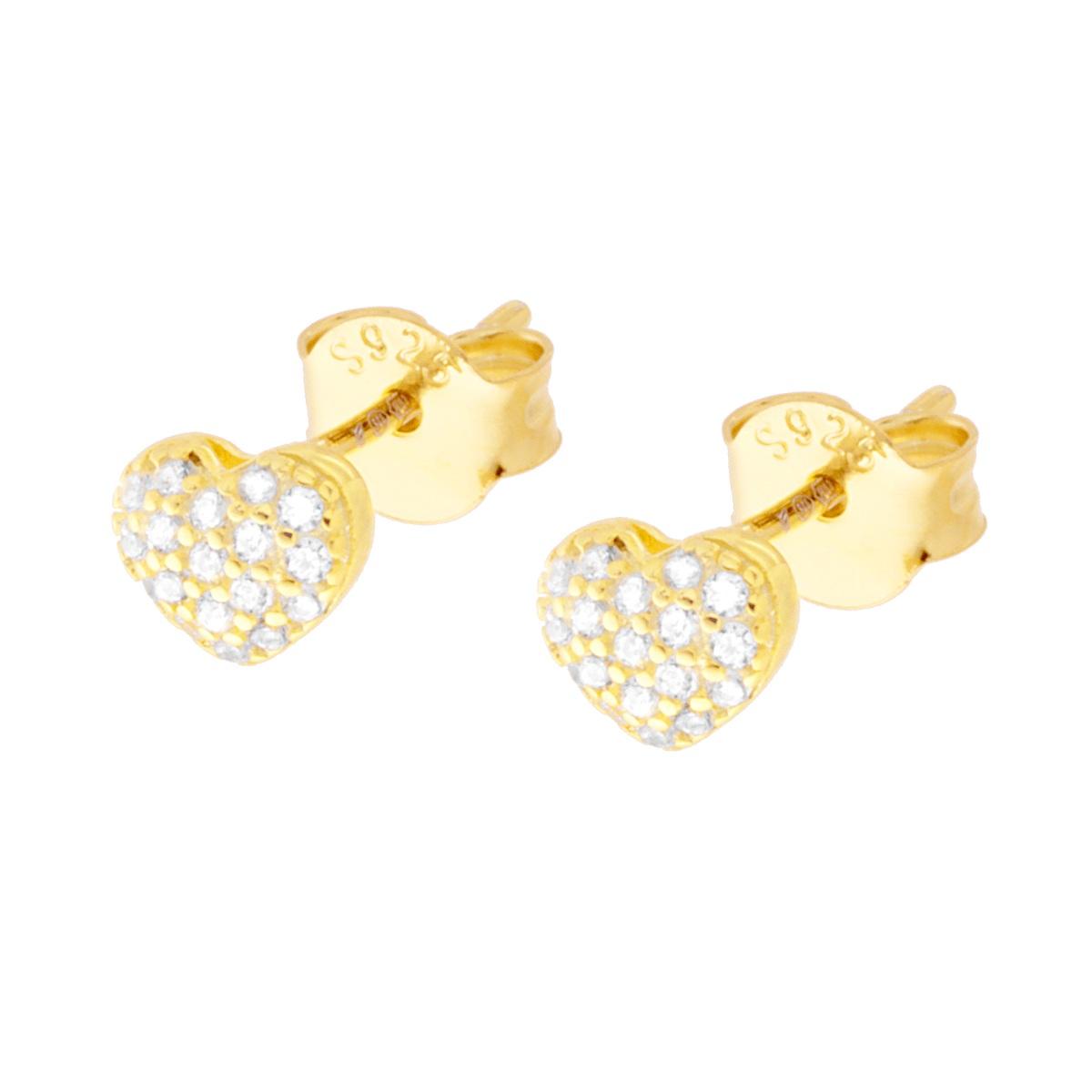 Orecchini Cuore con Zirconi Bianchi in ARGENTO 925 Galvanica Oro