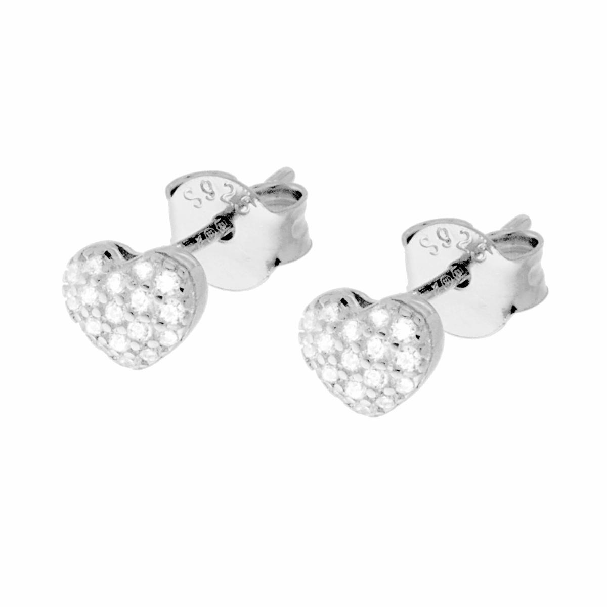Orecchini Cuore con Zirconi Bianchi in ARGENTO 925 Galvanica Rodio
