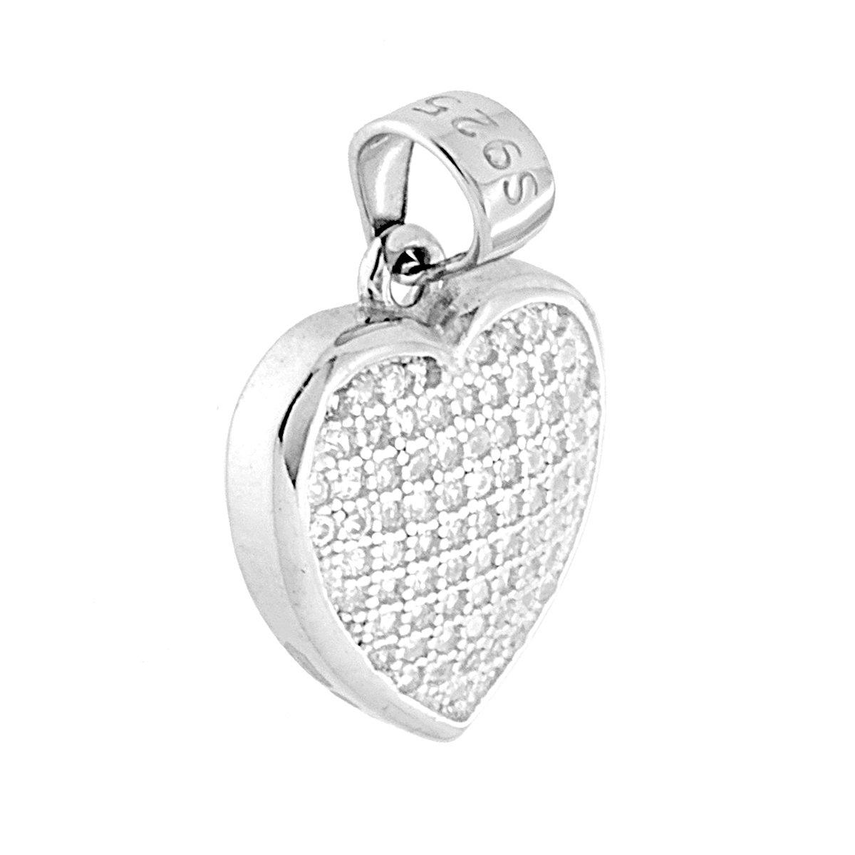 Ciondolo Cuore con Zirconi Bianchi in ARGENTO 925 Galvanica Rodio