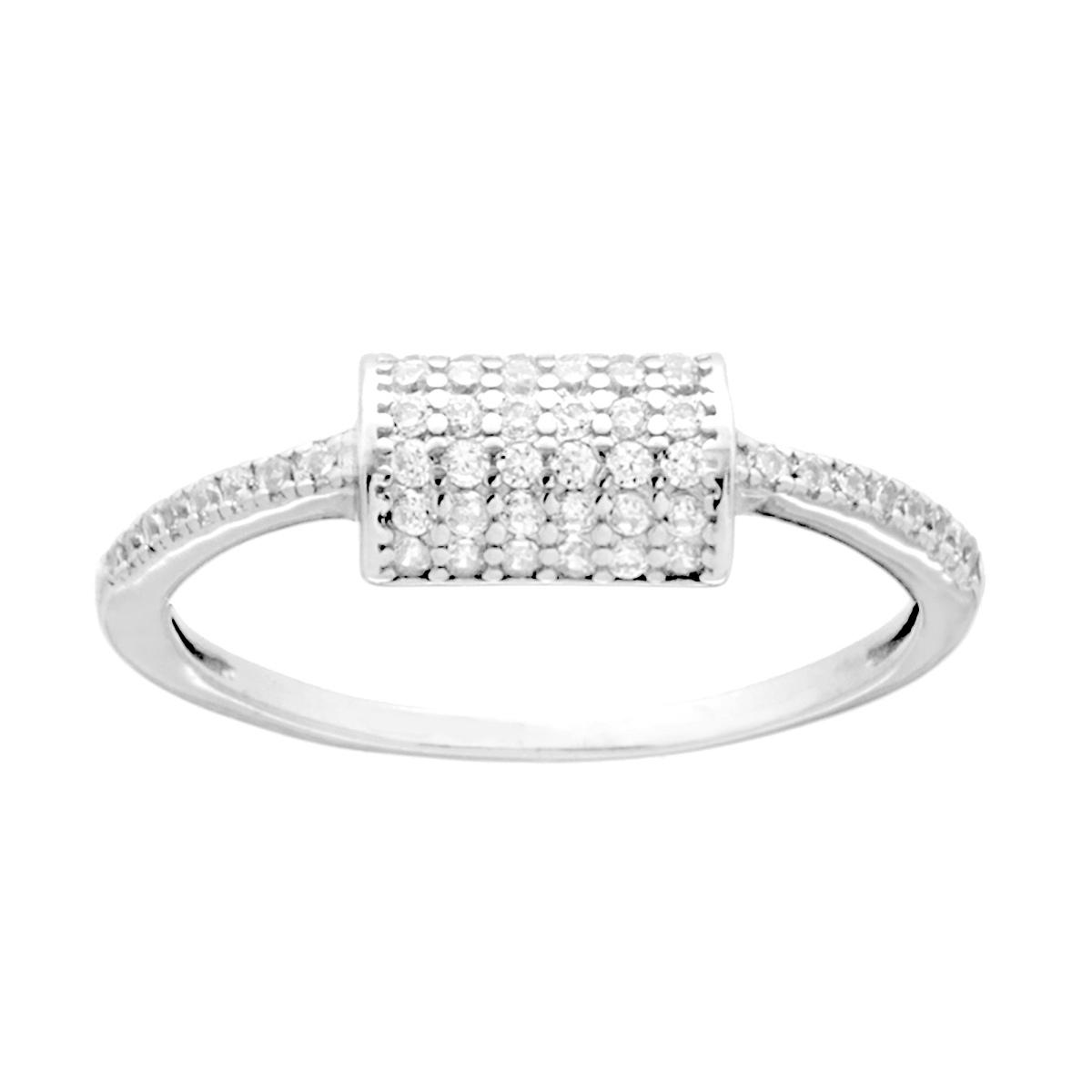 Anello modello veretta con Cilindro Cubic Zirconia Bianchi in ARGENTO 925 Galvanica Rodio