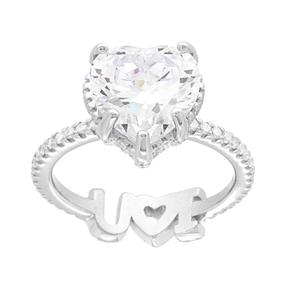 Anello Eternity Solitario Cuore I Love You con Cubic Zirconia Bianchi in ARGENTO 925 Galvanica Rodio