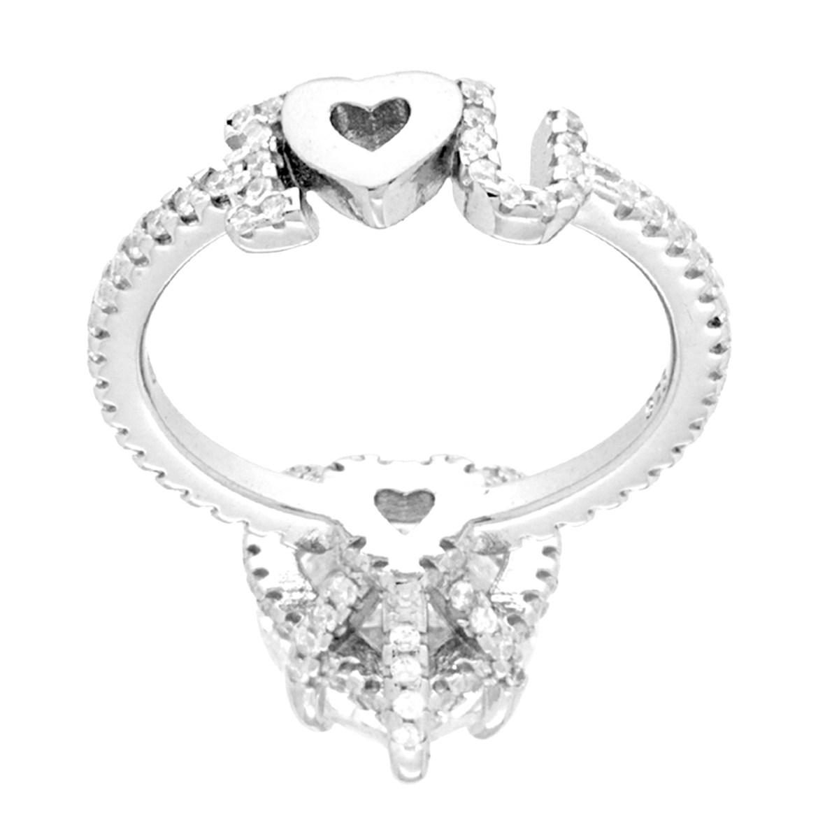 Anello Eternity Solitario Cuore I Love You con Cubic Zirconia Bianchi in ARGENTO 925 Galvanica Rodio
