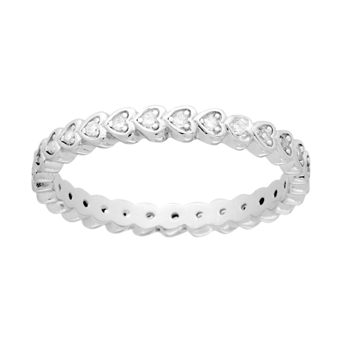 Anello Eternity Veretta Cuori a giro con Zirconi in ARGENTO 925 Galvanica Rodio