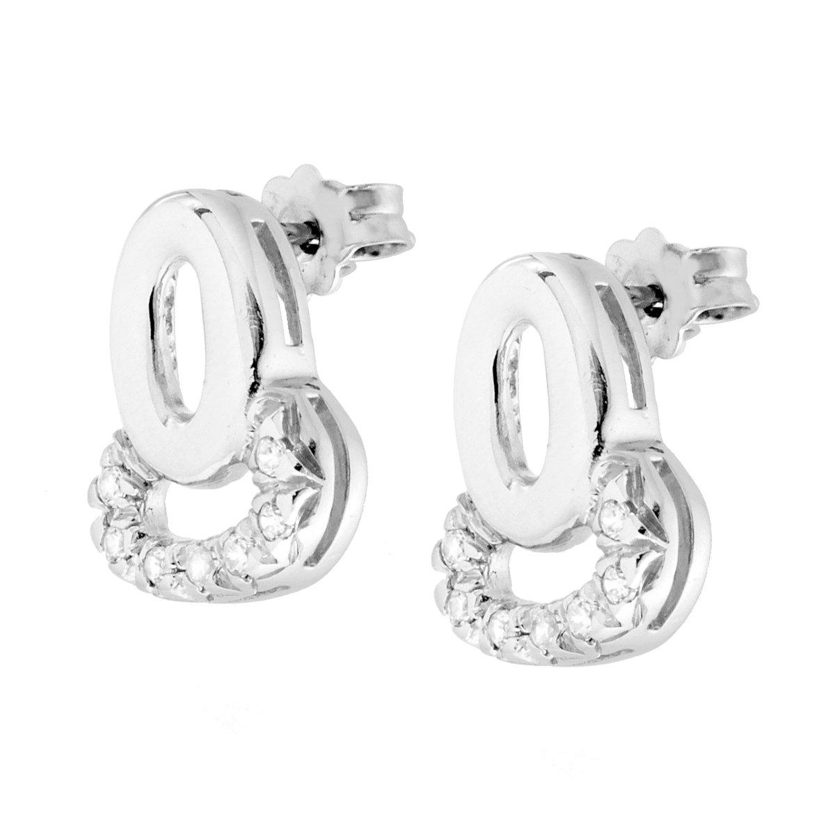 Orecchini con Ovali con Zirconi Bianchi in ARGENTO 925 Galvanica Rodio