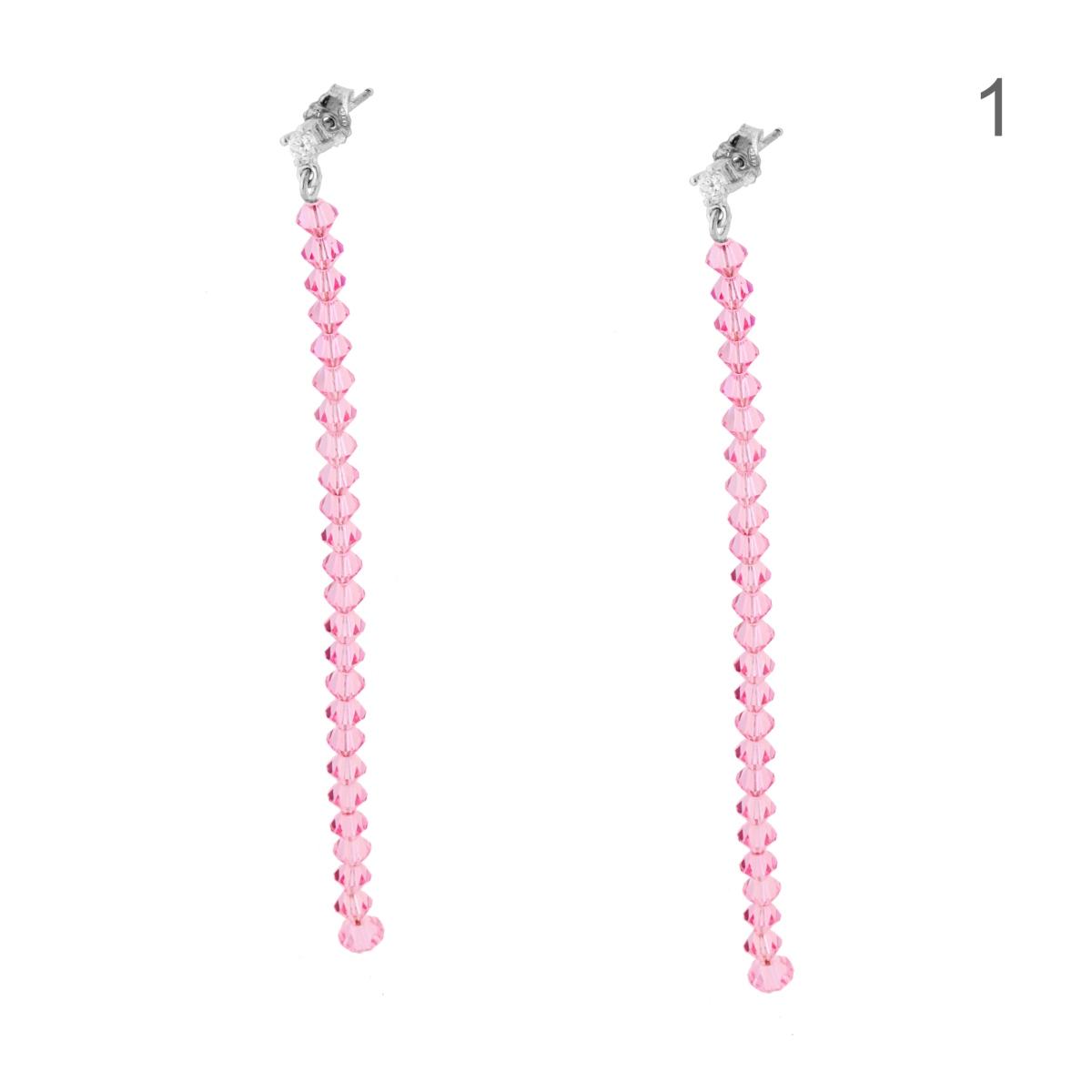 Orecchini Lunghi con Zircone Bianco e Crystal Bianco Rosa o Azzurro in ARGENTO 925 Galvanica Rodio