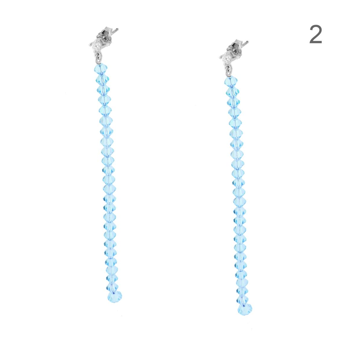 Orecchini Lunghi con Zircone Bianco e Crystal Bianco Rosa o Azzurro in ARGENTO 925 Galvanica Rodio