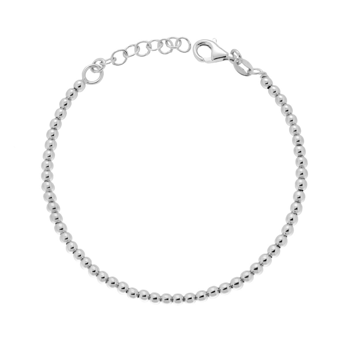 Bracciale Catena con Palline Sfera Lisce mm 3 in ARGENTO 925 Galvanica Rodio