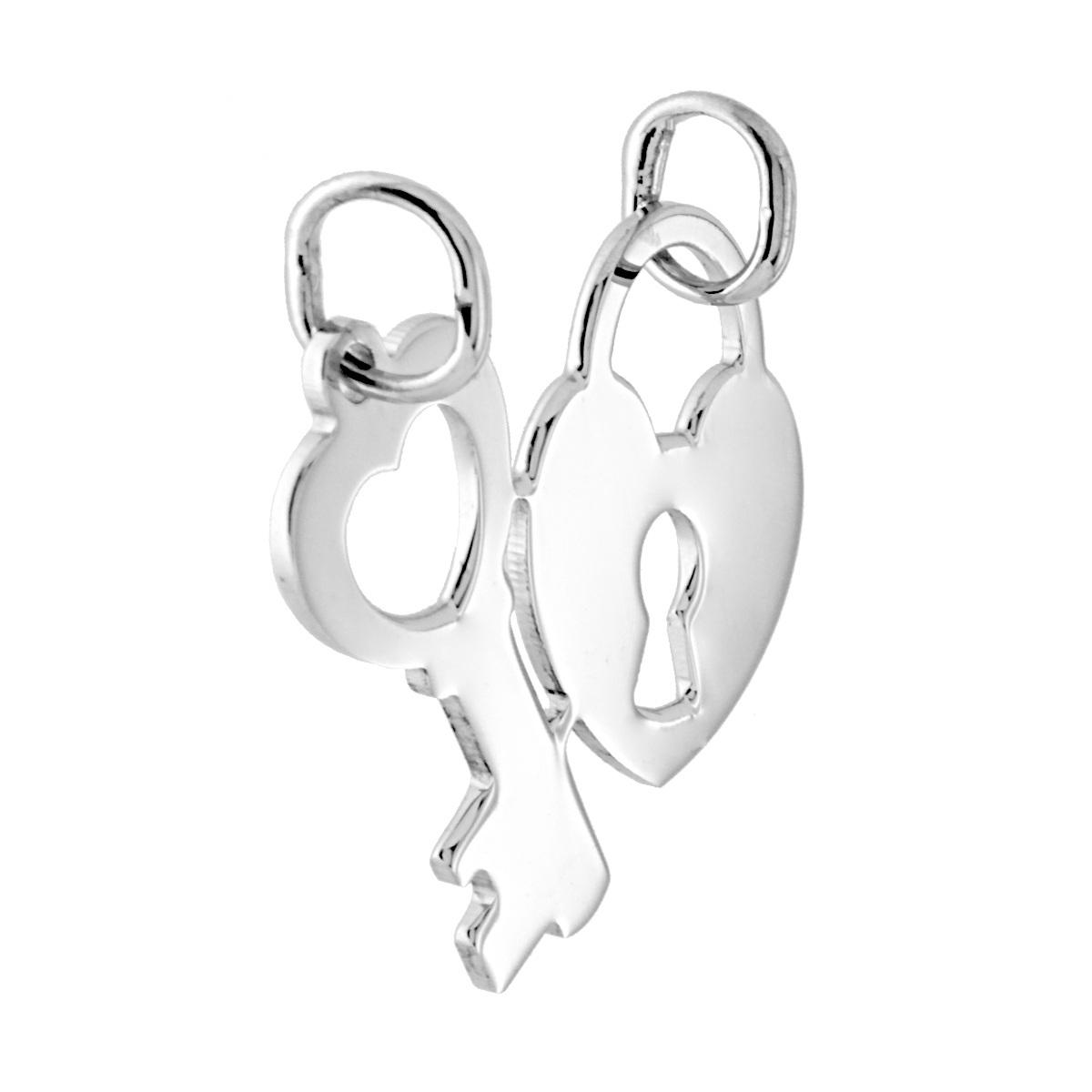 Ciondolo Cuore Spezzato mm 30 Cuore e Chiave che si spezzano in ARGENTO 925 Galvanica Rodio