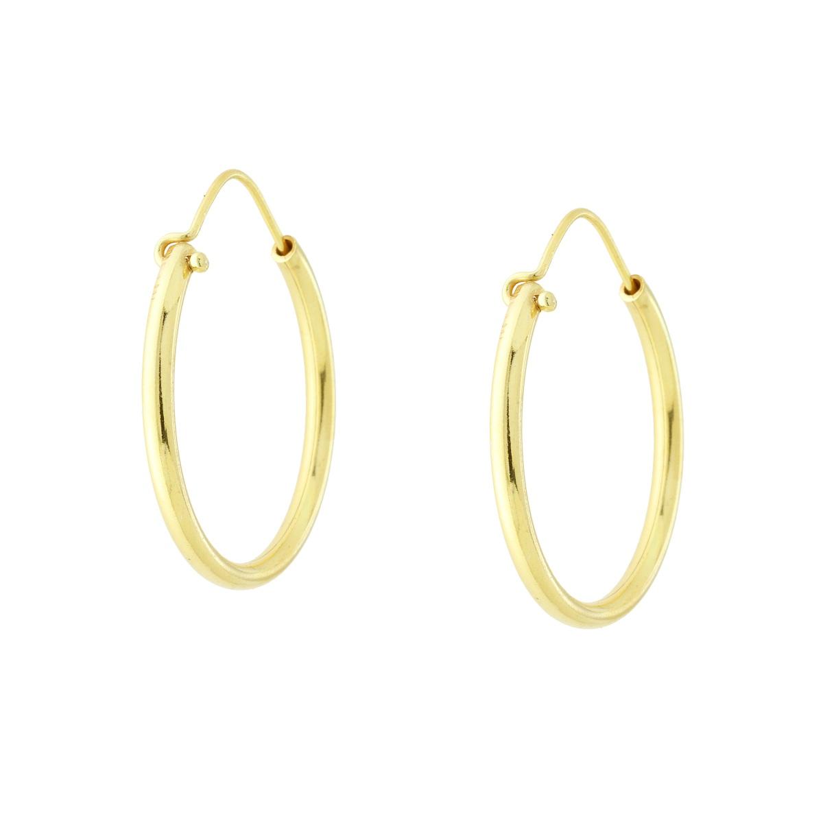 Orecchini a Cerchio Liscio 26 mm canna tonda mm 2,2 in ARGENTO 925 Galvanica Oro