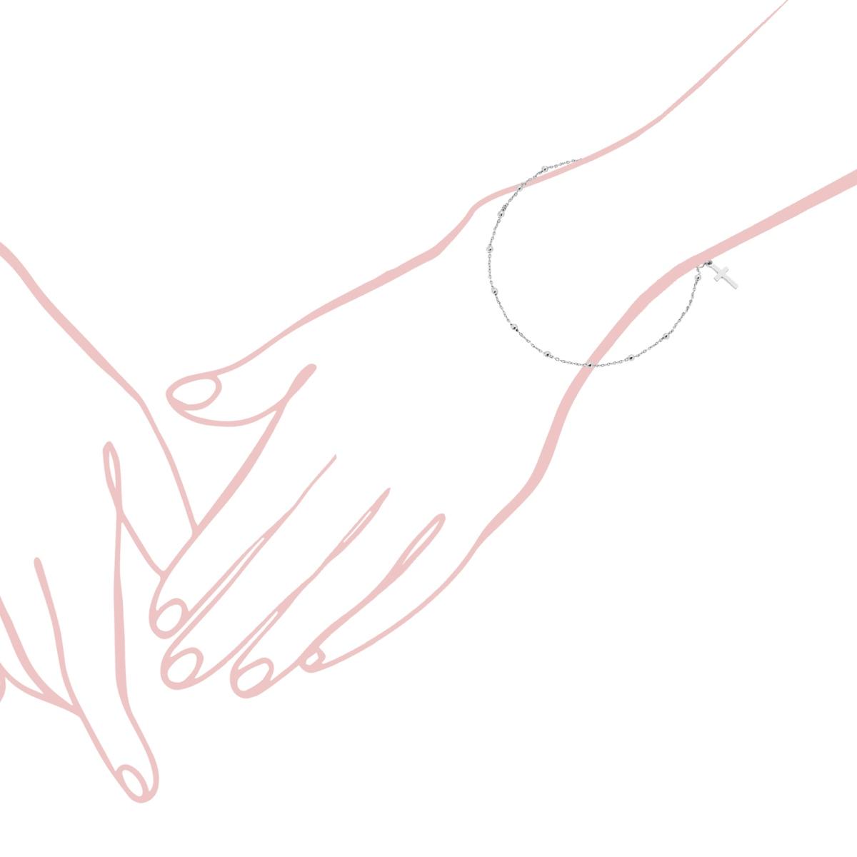 Bracciale Rosario Catena Forzatina con Grani Pallina Liscia mm 2 con Croce in ARGENTO 925 Galvanica Rodio<br />