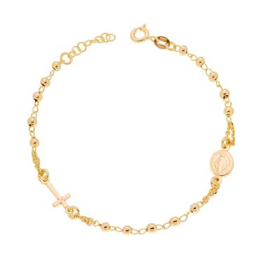 Bracciale Rosario cm 18+2 con Grani Pallina liscia mm 3 con Croce e Medaglia Madonna in ARGENTO 925 Galvanica Oro