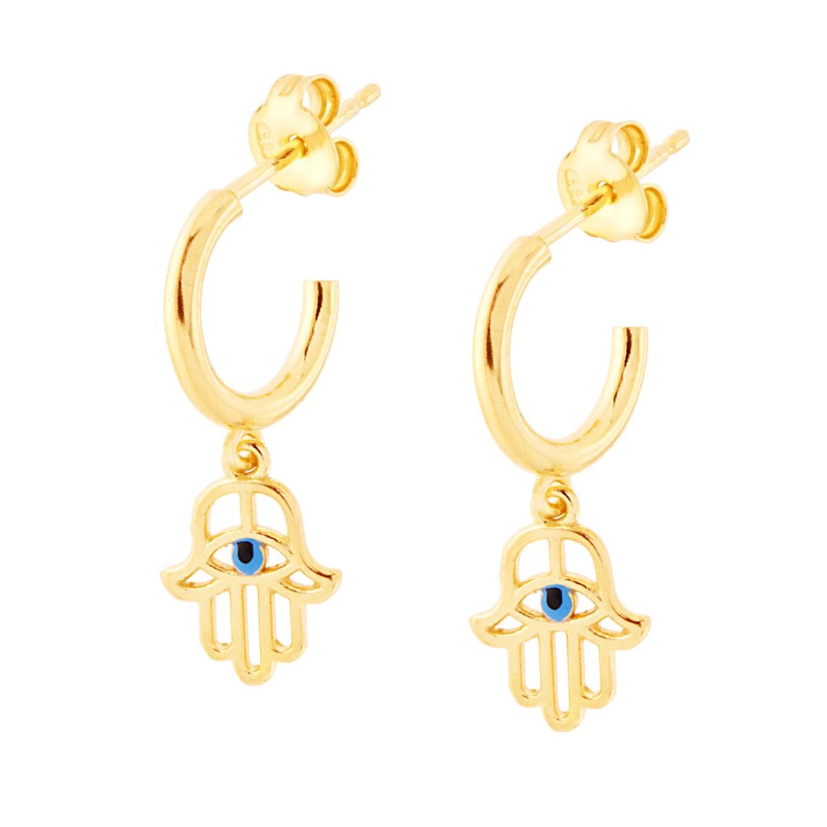 Orecchini Cerchio con Mano di Fatima pendente in ARGENTO 925 Galvanica Oro