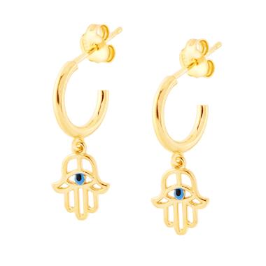 Orecchini Cerchio con Mano di Fatima pendente in ARGENTO 925 Galvanica Oro