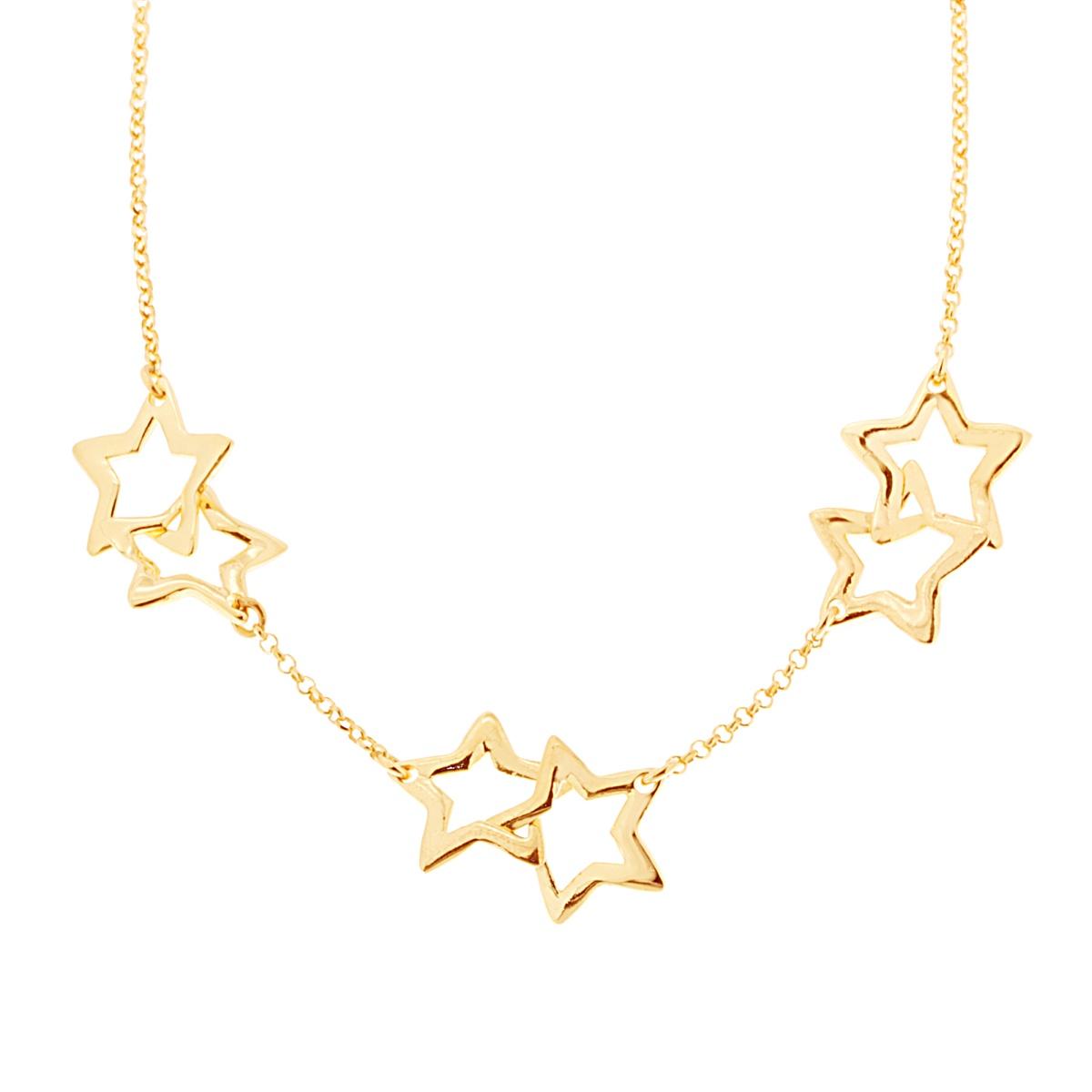 Collana Catena Rolo Diamantata con Stelle incrociate in ARGENTO 925 Galvanica Oro