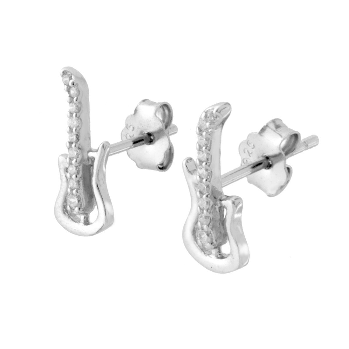 Orecchini Chitarra con Zirconi Bianchi in ARGENTO 925 Galvanica Rodio