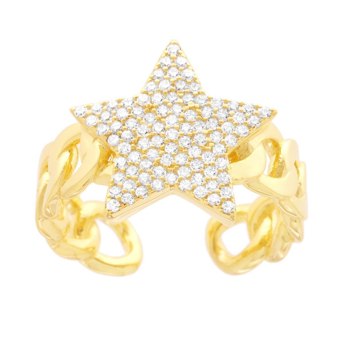 Anello Fascia Grumetta con Stella Cubic Zirconia Bianchi in ARGENTO 925 Galvanica Oro