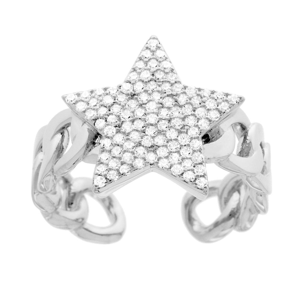Anello Fascia Grumetta con Stella Cubic Zirconia Bianchi in ARGENTO 925 Galvanica Rodio