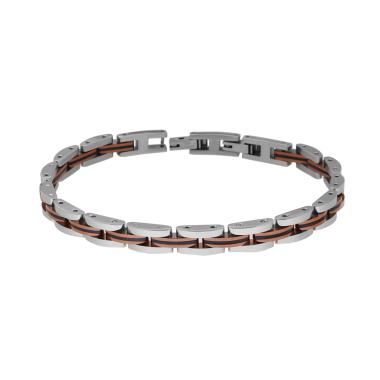 Bracciale Uomo Maglia Imperniata dettagli in Rosa e Nero in ACCIAIO