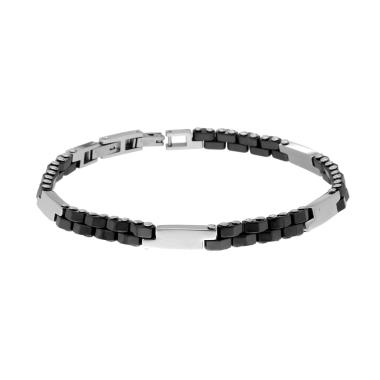 Bracciale Uomo Maglia Imperniata con Ceramica Nera in ACCIAIO