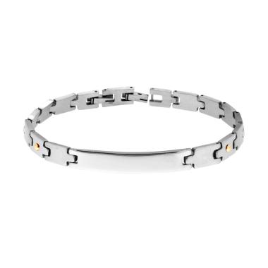 Bracciale Uomo Maglia Imperniata con Targa e con Punti colore Oro in ACCIAIO
