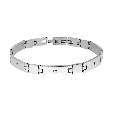 Bracciale Uomo Maglia Imperniata con Punti Oro in ACCIAIO