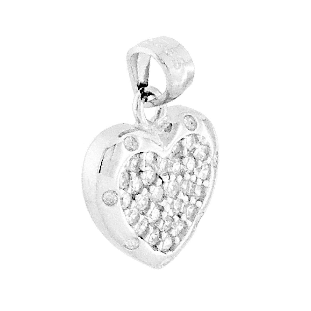 Ciondolo Cuore con Zirconi Bianchi in ARGENTO 925 Galvanica Rodio