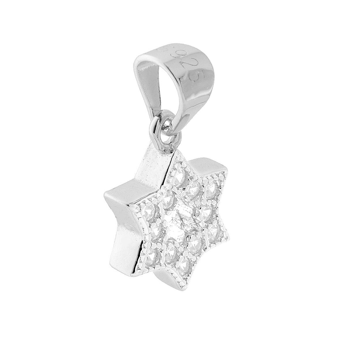 Ciondolo Stella con Zirconi Bianchi in ARGENTO 925 Galvanica Rodio