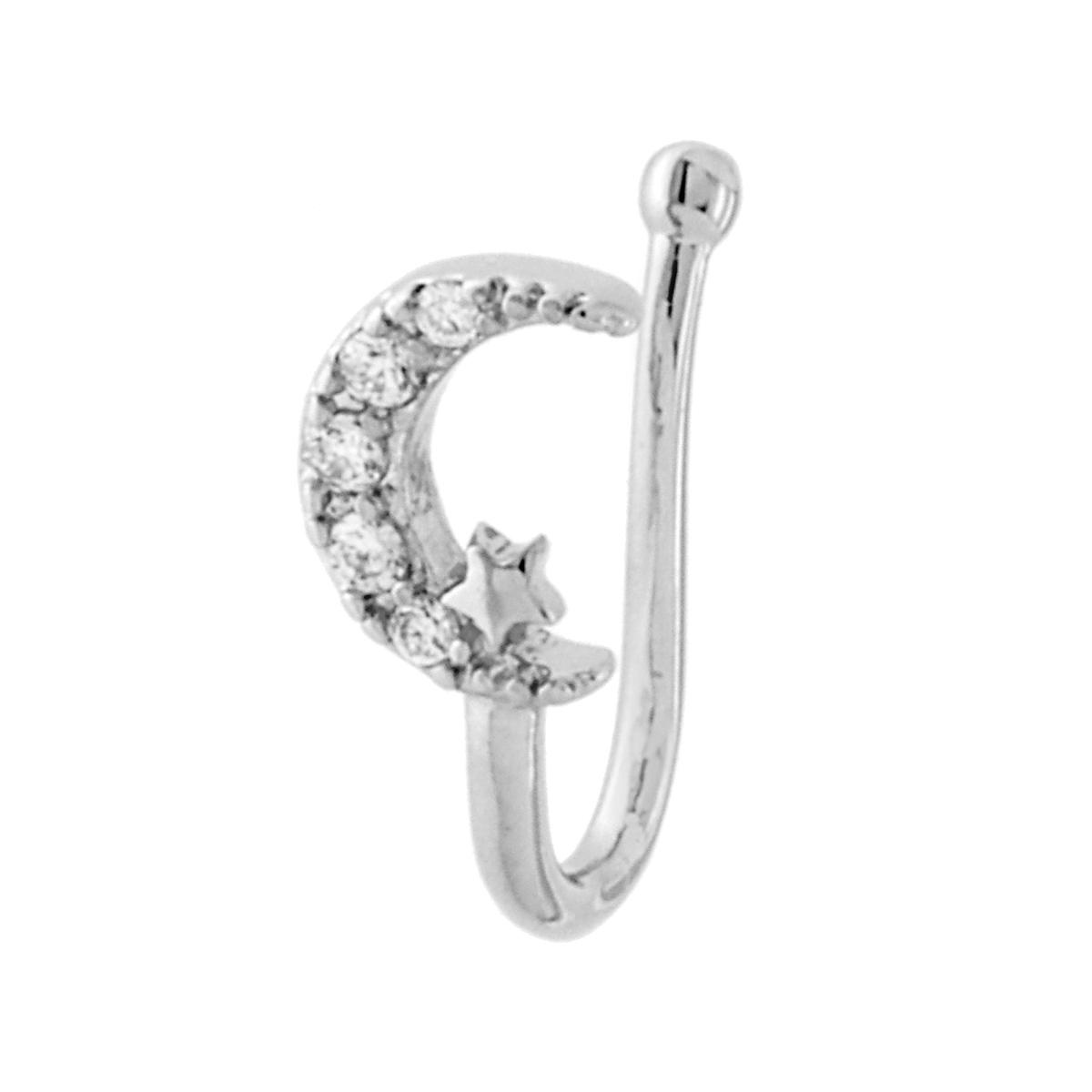 Body Pearcing finto da Naso Luna con Crystal Bianchi in ACCIAIO Chirurgico